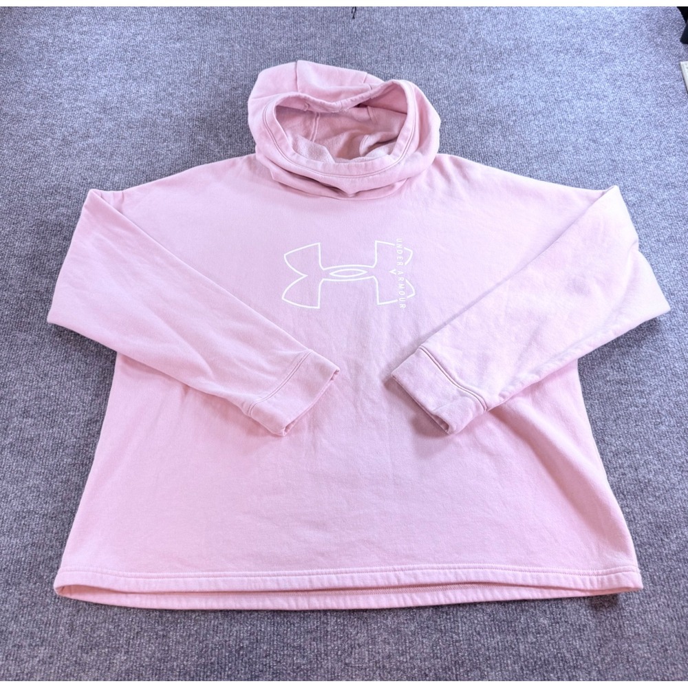 Under Armour Women XL Pink Rival Fleece Logo Hoodie Loose Fit Sweatshirt